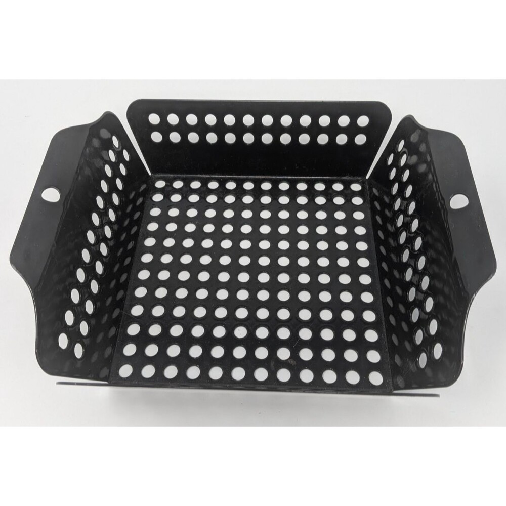 8" BBQ Grill Basket Veggie/Seafood Wok Non-Stick Black Perforated Pan w/ Handles